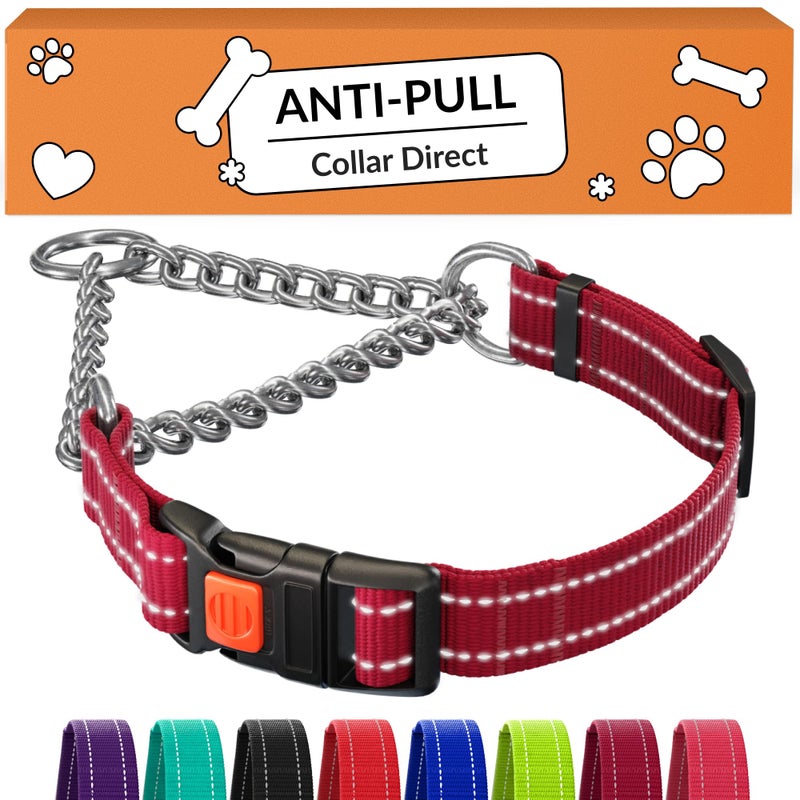 CollarDirect Martingale Dog Collar with Stainless Steel Chain and Quick Release Buckle - Reflective Collar for Large, Medium, Small Dogs - Dark Red, Small (Neck Size 12"-15") - Image 1